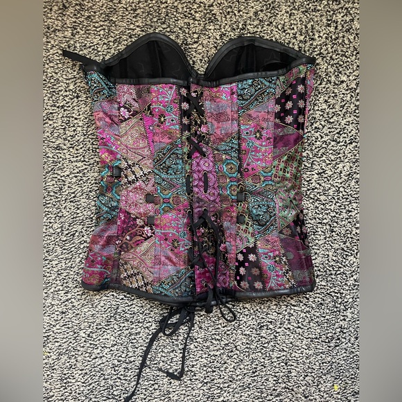 Charmian Glamorous Patchwork Corset Purple Black Women’s Large lace Up (J) - Picture 2 of 4